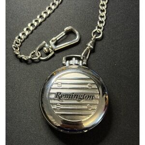Remington Pocket Watch Mens OS Silver Tone Hunter Case Chain Vintage Style